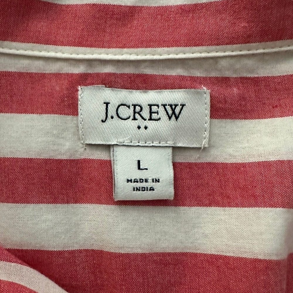 J.Crew Striped Button Down Shirt L Red White 100% Cotton Preppy Coastal Nautical - Picture 3 of 7
